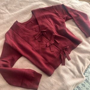 Women's Burgundy Sweater with Bow Accents